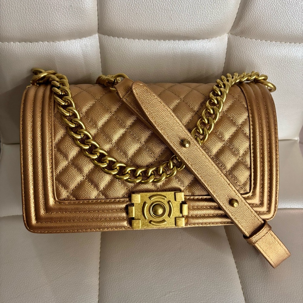 Bag Inc Ingrid Metallic Grained Caviar Quilted Flap Bag